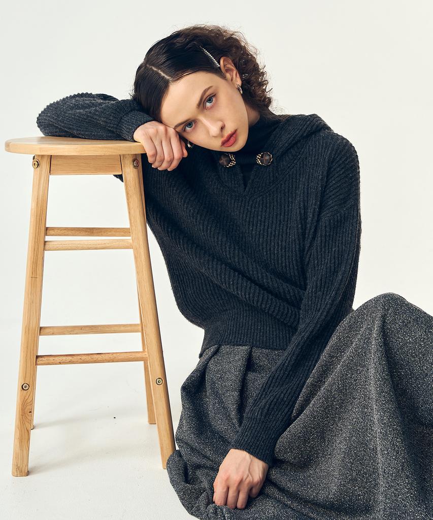 Pelimela Fastener Point Hoodie Knit (Charcoal)