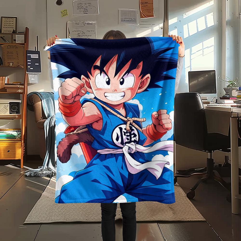 Dragon Ball Charakter Goku Muster Flanelldecke, Hohe Qualität, Bequem für Alle Jahreszeiten, Heimdekoration, Wärme und Komfort, Perfekt für Geschenke.