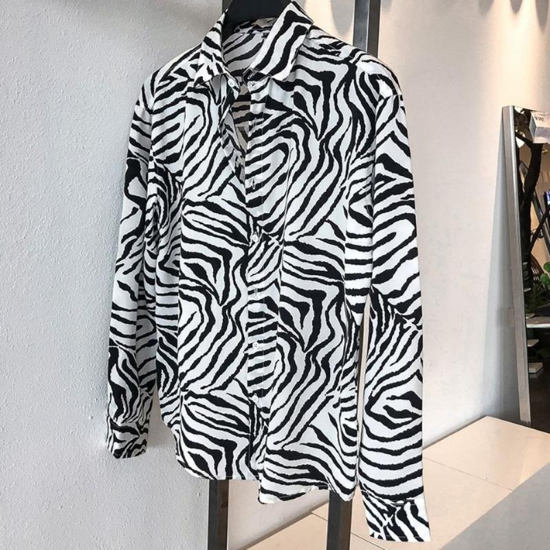 Korean Version Zebra-stripe Sense of Design Trend Handsome Loose Hipster Retro Versatile Sexy Men's Shirt Spring Autumn 2024