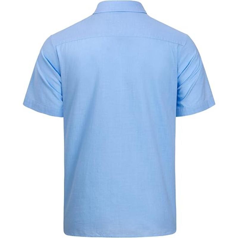 Polyester Fiber Men's Short Sleeved Shirt Casual Lightweight Button Up Shirt Beach Vacation Summer Top with Pocket