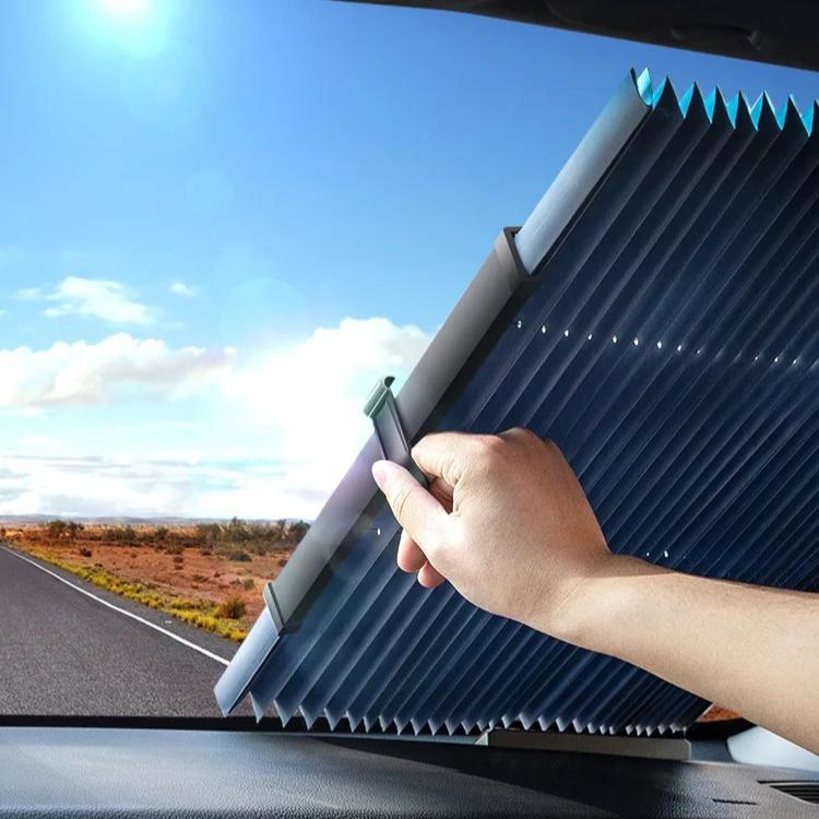1PC Retractable Car Sun Shade Set, Front & Rear, Heat & UV Protection, Easy Fold, Compact Storage, Windshield Curtain