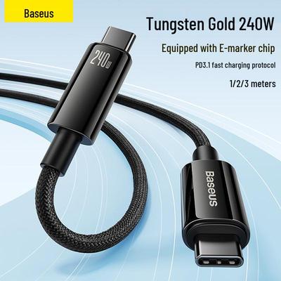Wolframgold 240W Typ-C PD Schnellladekabel mit zwei Köpfen, 3 m geflochten