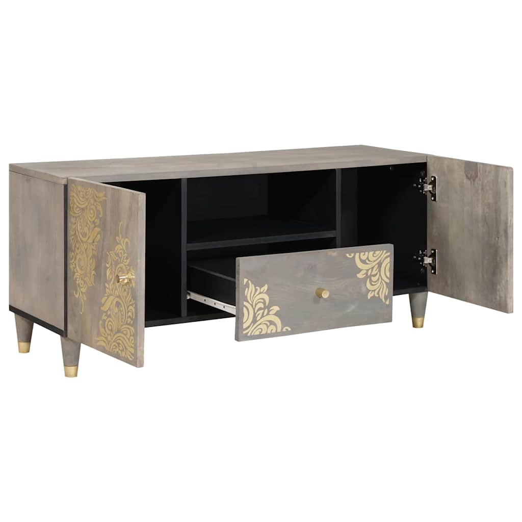 TV Cabinet with Shelf Gray 105 x 33 x 46 cm Solid Mango Wood