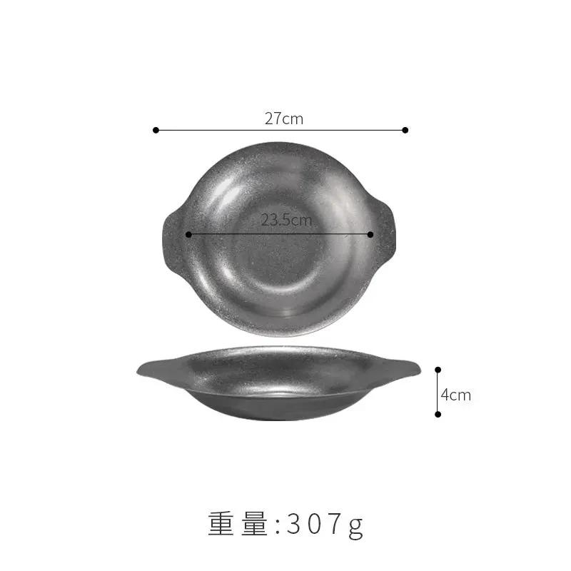 Retro stainless steel binaural dry pot plate, commercial golden spicy pot, crayfish shallow plate, sauerkraut fish pan