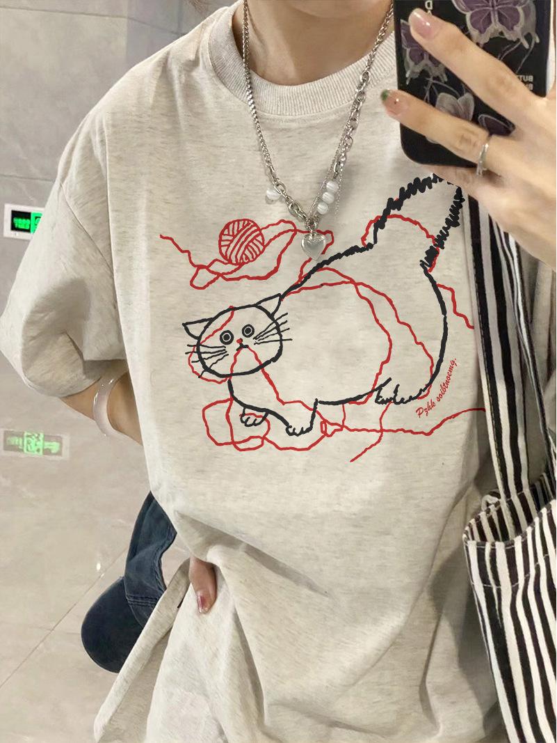 

Летняя женская ретро-футболка оверсайз из хлопка с прямым плечом, 2025 6XL серый/белый