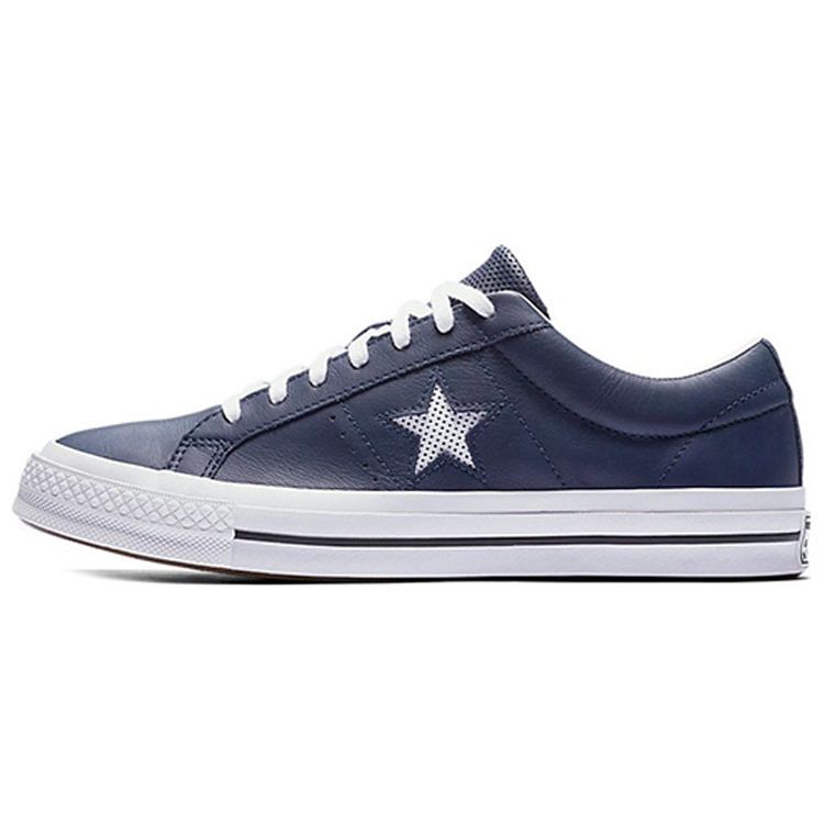 Converse One Star Perforated Leather Low Top Navy Star Non-Slip Wear-Resistant Low-Top Skate Shoes Unisex sneaker Gray-Blue 158463C