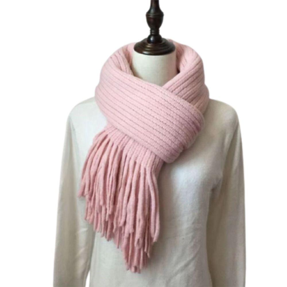 Long Tassel Winter Cashmere Scarf Warm Knitted Scarf Fashion Solid Color Scarves  Women