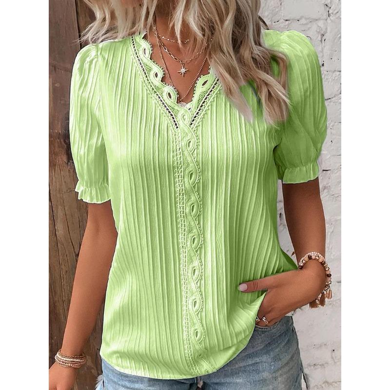Summer New Vacation Fashion Hollow Short-sleeved Women's Shirt