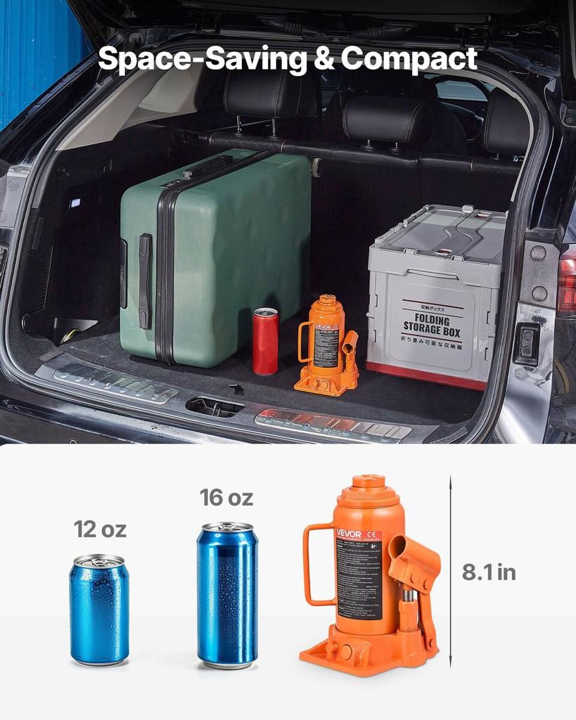 Hydraulic Bottle Jack, 12 Ton (26455.5 Lbs) Capacity, 205-400 Mm Lifting Range, Heavy Duty Welded Bottle Jack for Car, SUV, Pickup, Auto Repair, House
