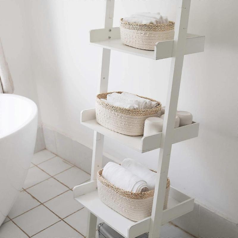 Woven Rope Storage Baskets Set Of 3 White Baskets For Shelves Decorative Bins Bin Organizer