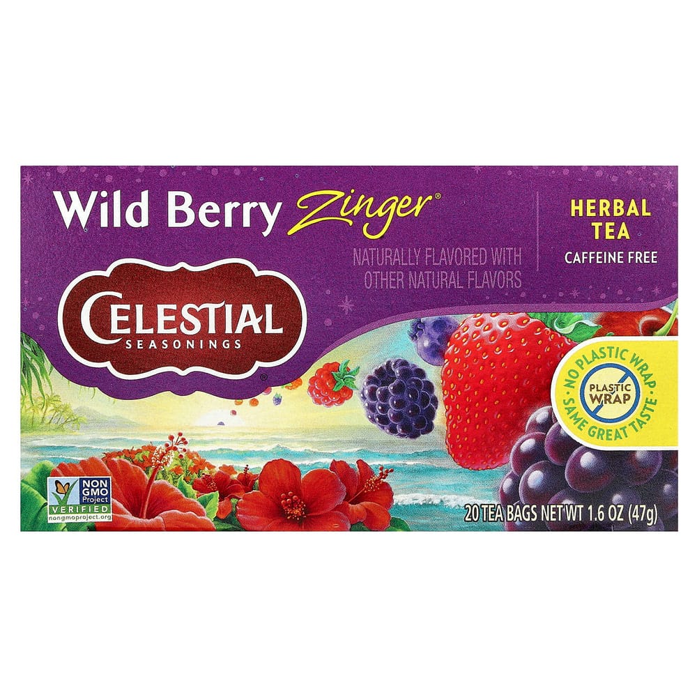 Celestial Seasonings Herbal Tea, Caffeine-Free Wild Berry Zinger, 20 Tea Bags, 1.7oz (47g)