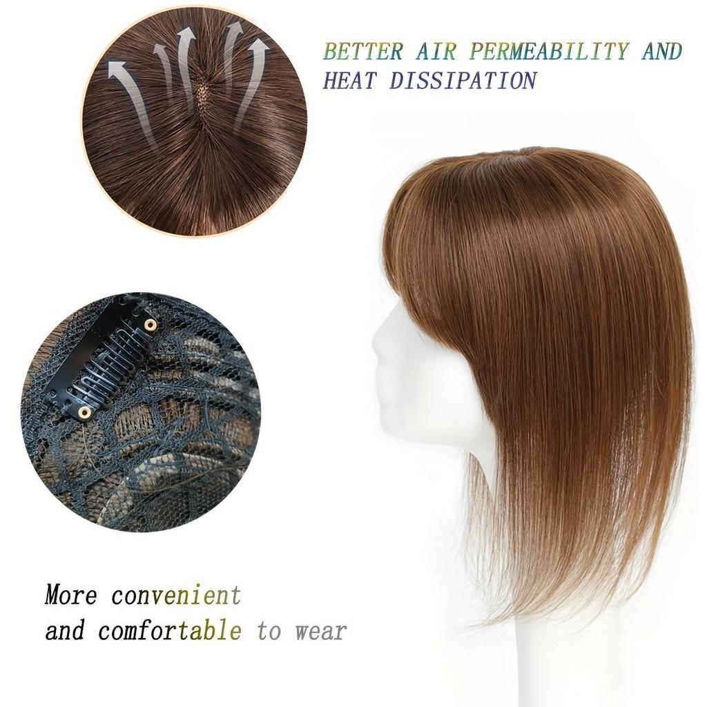 12-14 Zoll Kunsthaar-Topper für Damen, glattes Haar, Mittelscheitel, leicht gewellt, Clip-in-Haarteil mit Pony, perfekt für alle Haartypen