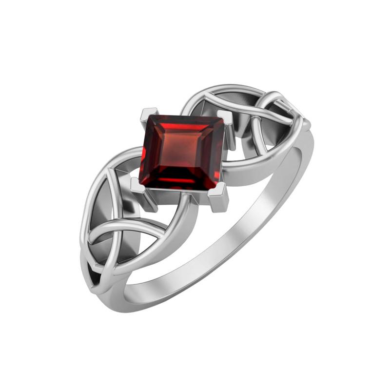 5MM Square Garnet Gemstone 925 Sterling Silver Solitaire Celtic Women s Engagement Ring 10