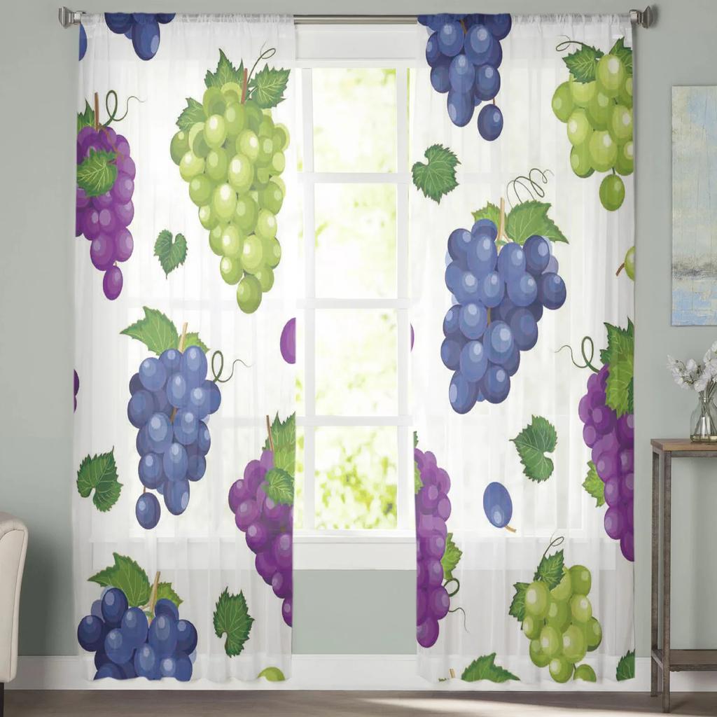 Vineyard Fruit Grape Tulle Curtains Living Room Bedroom Voile Curtain Children Organza Window Drapes Sheer Made Of Polyester Area Treatment
