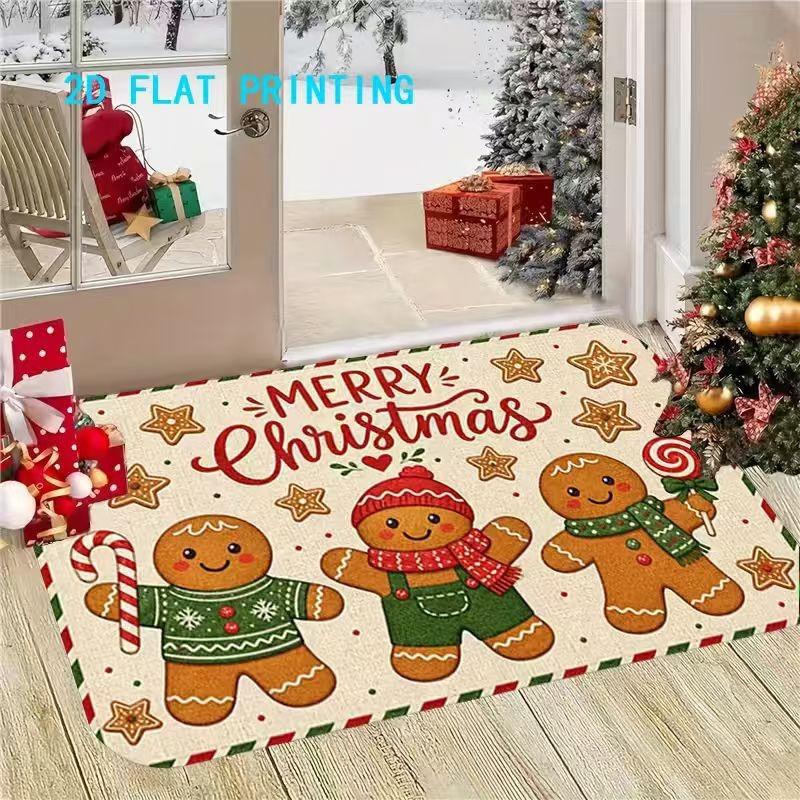 Christmas Santa Claus Doormat 2D Flat Printed Crystal Velvet Non‑slip Floor Rug for Entrance Bedroom Living Room Xmas Holiday Home Decor
