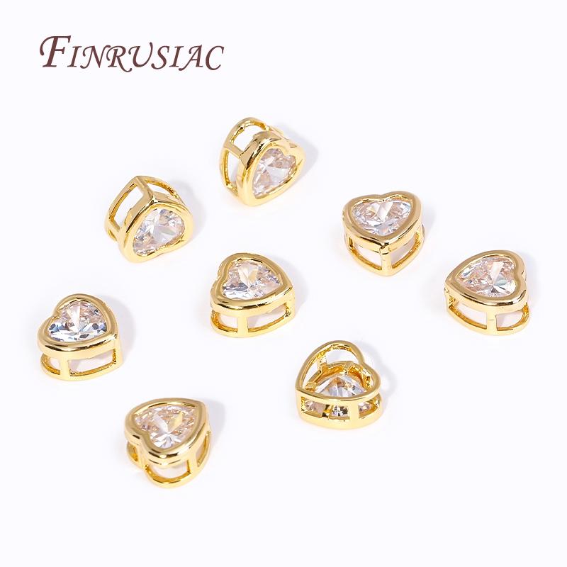 Trendy 18K Gold Plated Brass with Zircon Round/Heart Spacer beads,Separators For Beads,DIY Jewelry Making Supplies Wholesale