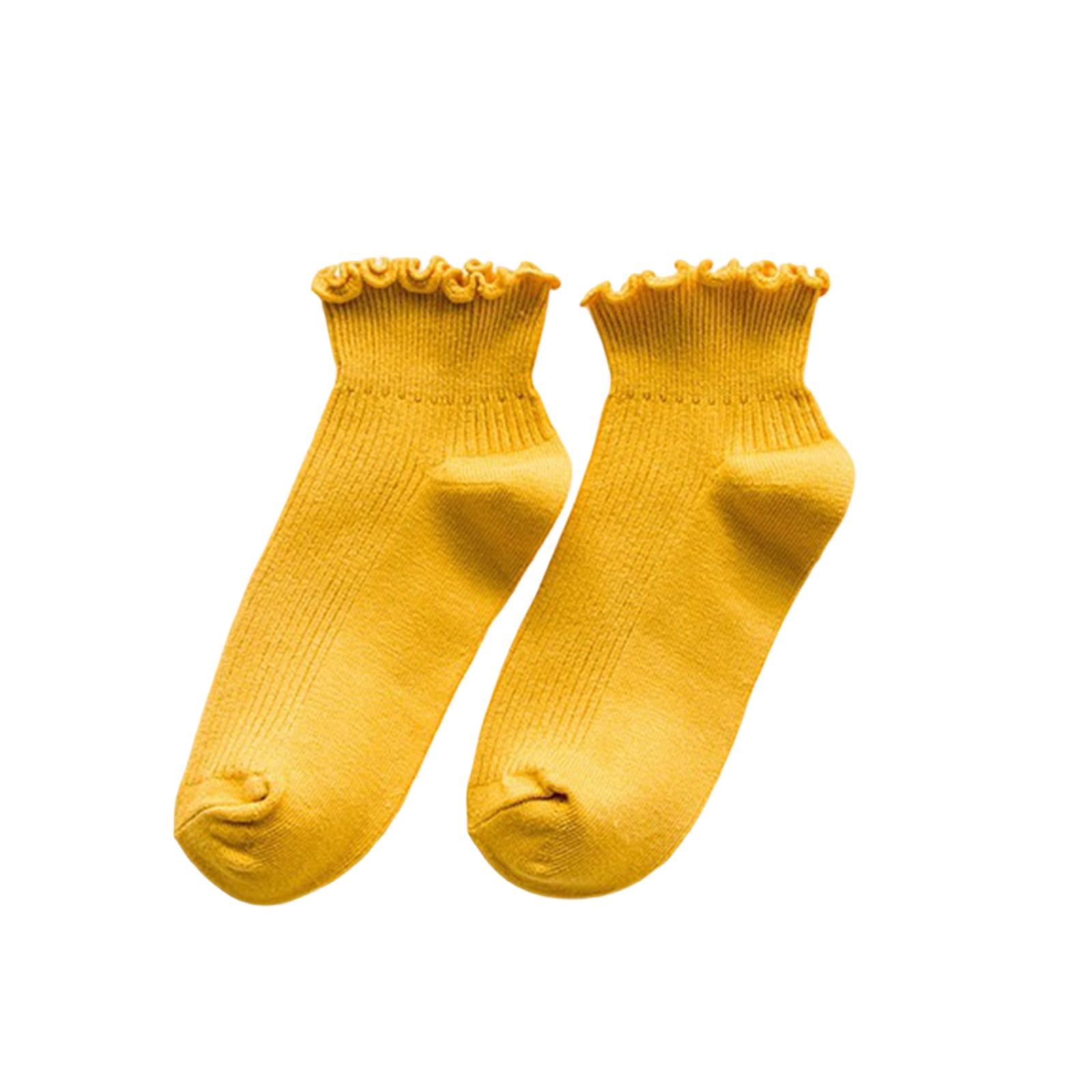 

Women s Lace Trim Ankle Socks Breathable Soft Material Ruffled Edge Design Comfortable Fit Casual Daily Wear Socks One Size жёлтый