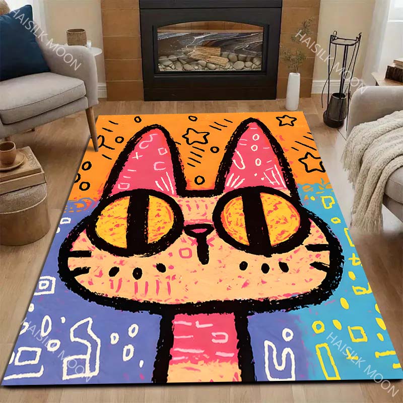 Multiple sizes Cartoon cat with stars Carpet for Living Room Bedroom Sofa Home Decor Rus Non-slip Floor Mat Luxury Gift
