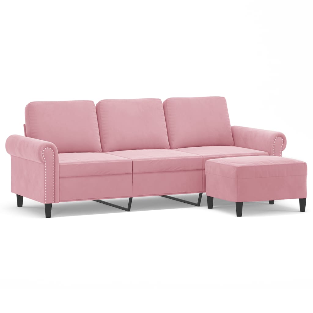 3 Seater Sofa with Ottoman in Pink 180 cm Velvet