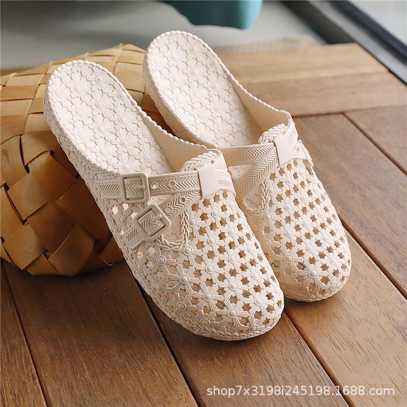 Women's Hollowed Toe Flip Flops Beach Sandals with Toe Covers Breathable and Quick Dry