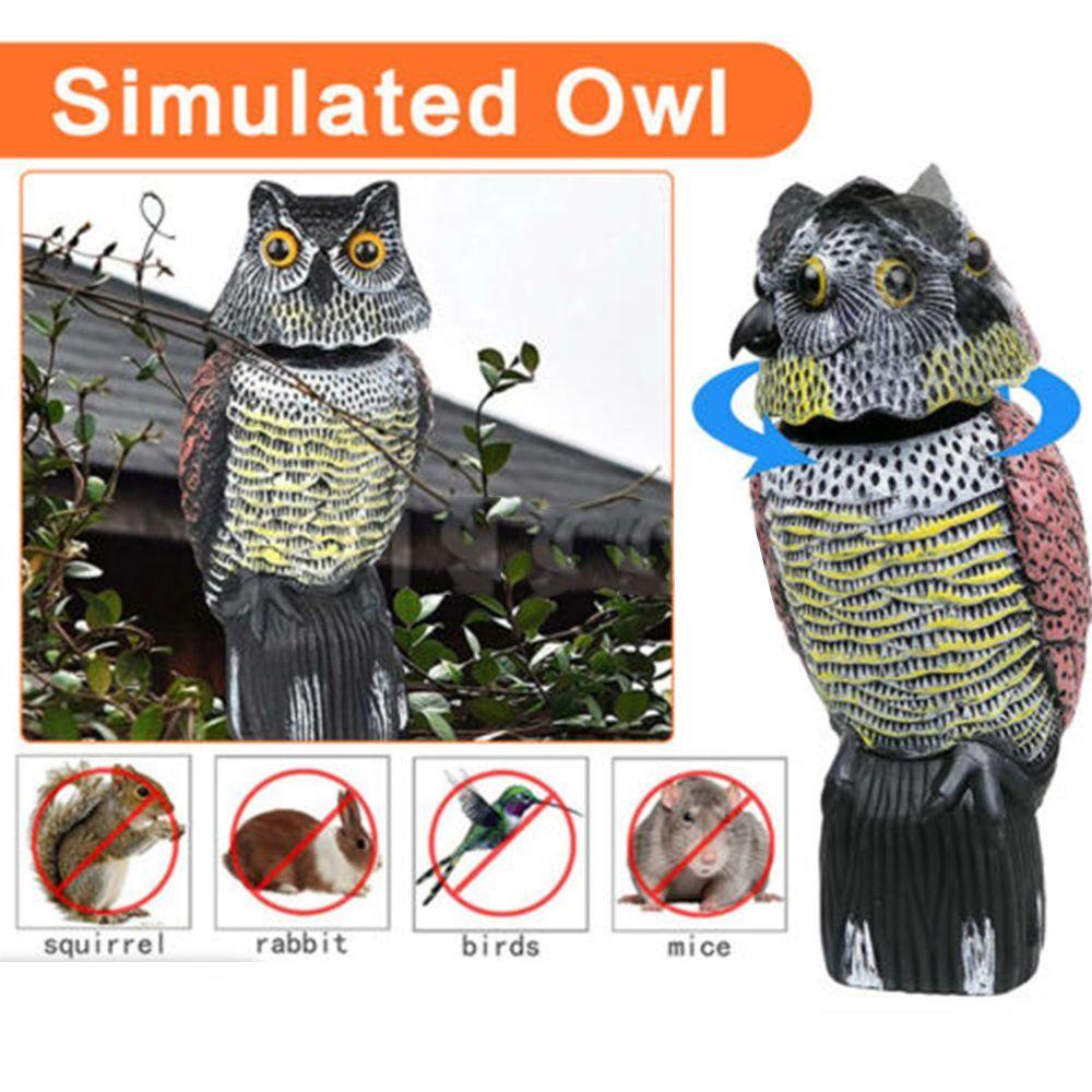 Realistic Fake Owl Decoy with Rotating Head - Black & Yellow Striped Bird Deterrent Sculpture for Garden, Yard, and Outdoor Use, Garden Bird Deterrent