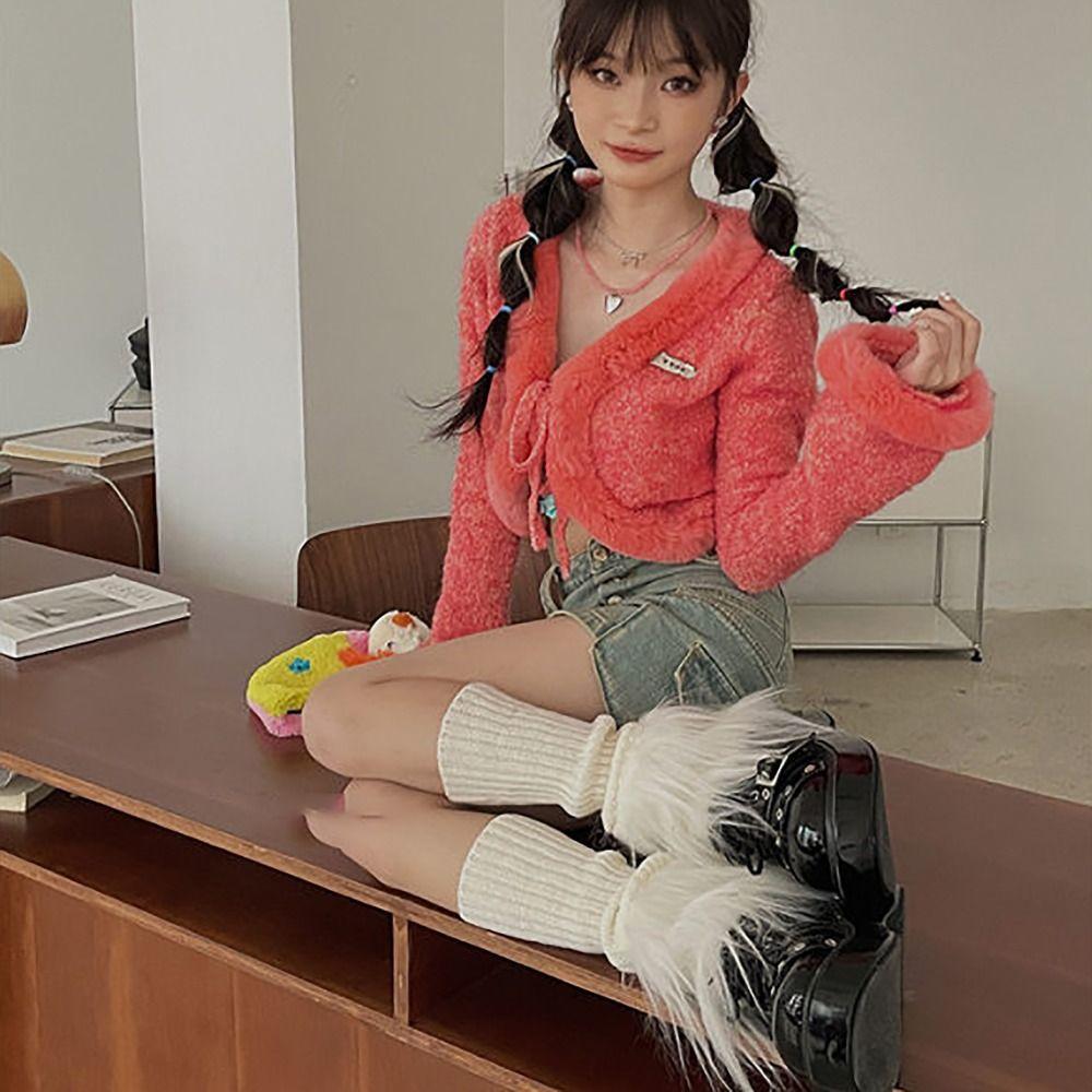 Avec Guêtres à Bordure en Fourrure Tricot Côtelé Manchettes de Bottes Chauffe-Pieds Chauds Femmes Filles