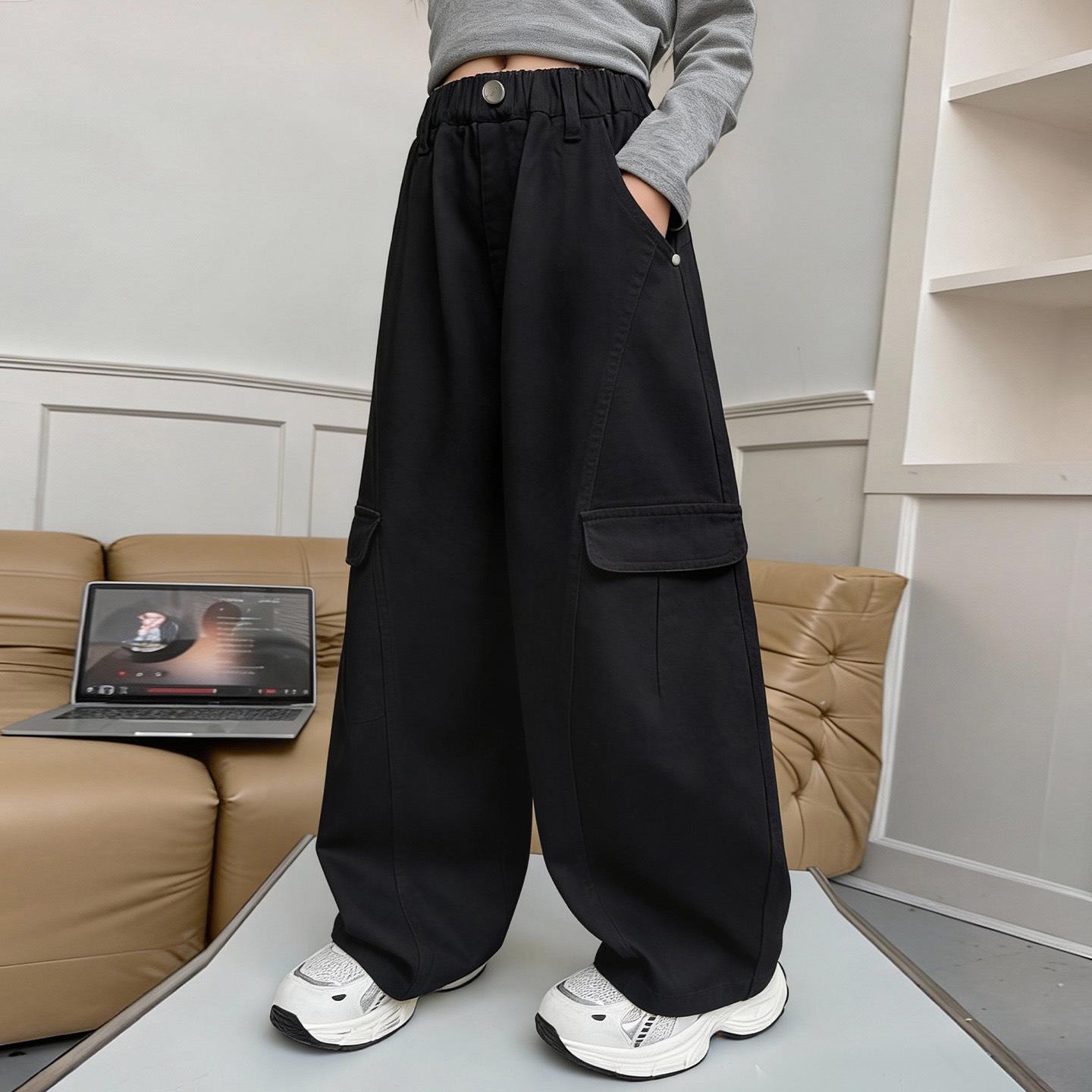 Girls Casual Wide-Leg Korean Style Pants – Loose, Stylish Straight-Legs for Spring & Autumn 150 cm