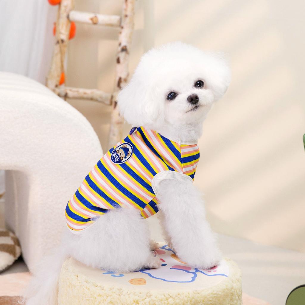 25 New Dog Clothes Spring and Summer Small Dog Bichon Teddy Pomeranian Striped Bottom Shirt Home Casual Clothes
