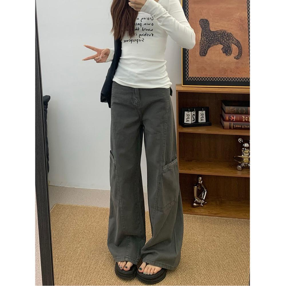 

Джинсовый комбинезон с широкими штанинами женский весенне-осенний новый с высокой талией свободный и стройнящий универсальный повседневный прямой XL светло-серый