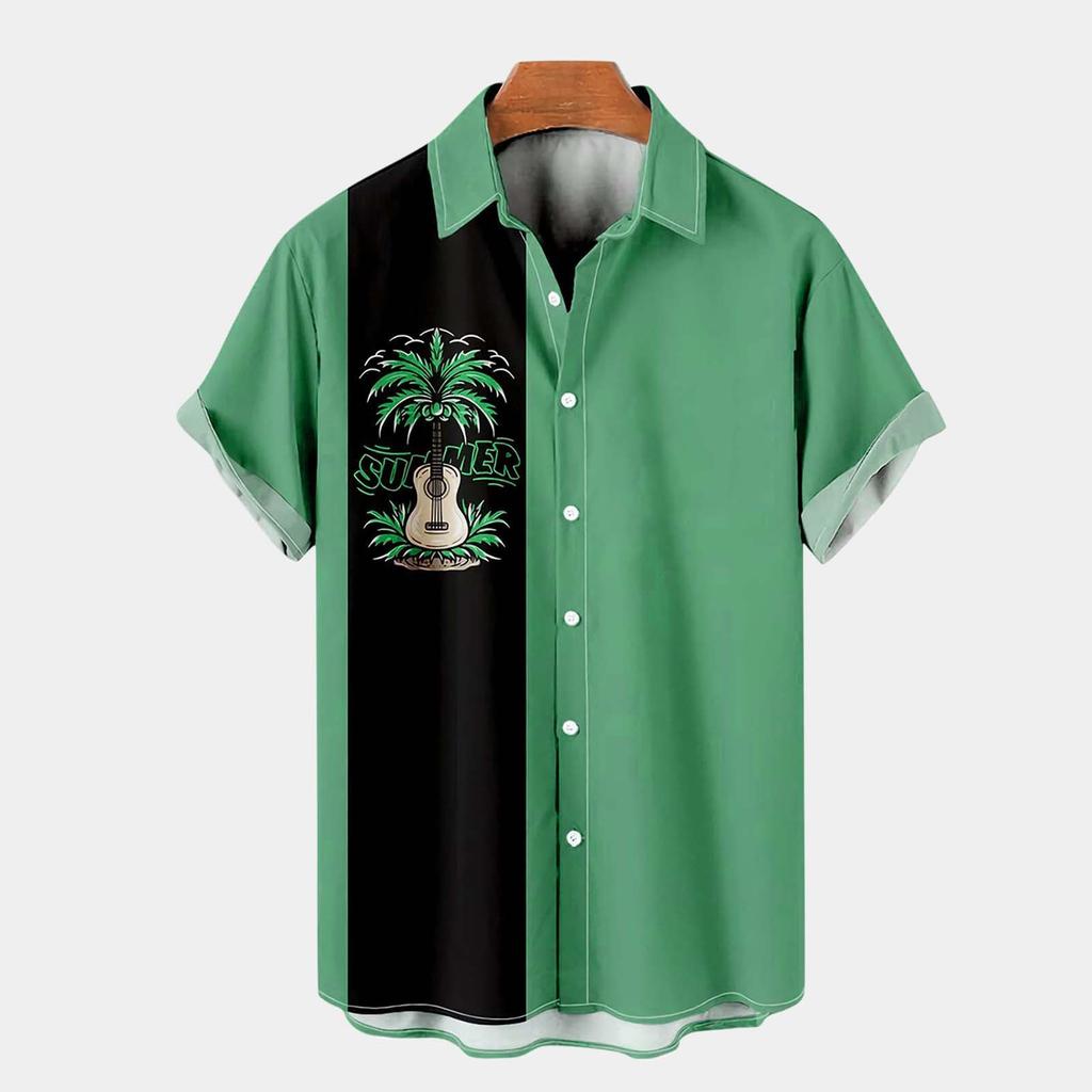 Summer Mens Cool Thin Breathable Lapel Collar Hanging Dyed Gradient Cotton Shirt