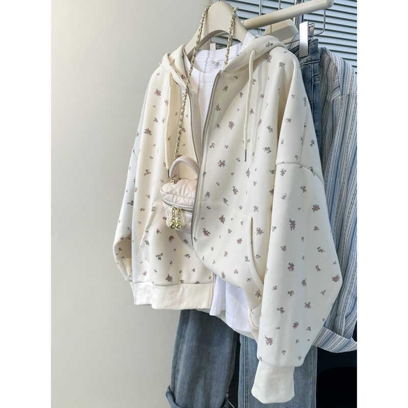 

Ветер реальный кадр молния кардиган толстовка с капюшоном женская сезон тонкая свободная большого размера карманная куртка 2XL