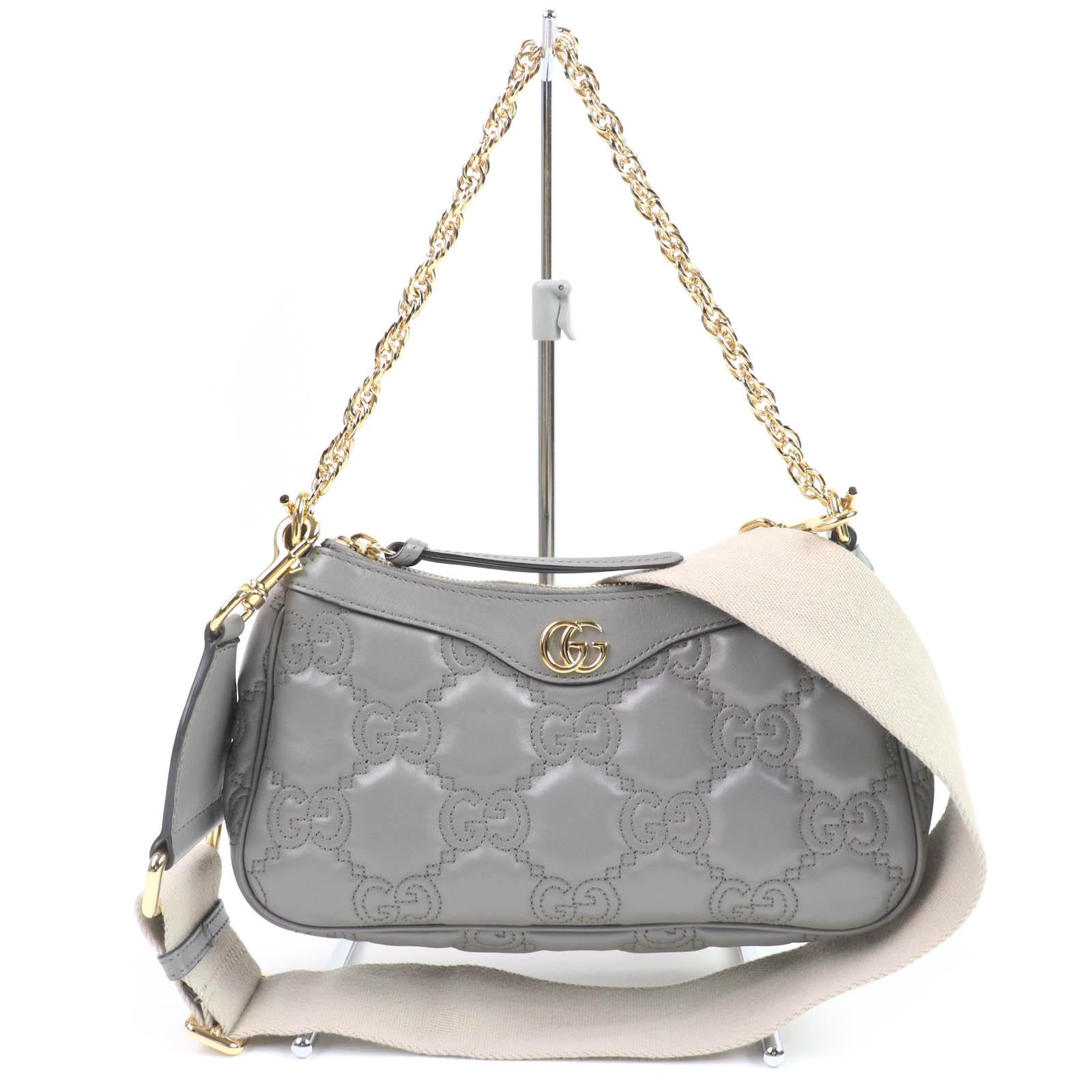 

GUCCI Shoulder Bag GG Matelasse Leather 2-Way Handbag gray leather Women 735049 Used