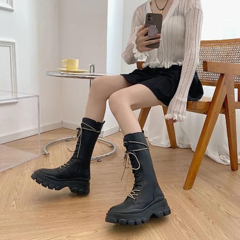 Fashion Round Toe Platform Biker Ladies Mid Calf Shoes On Offer Comfortable and Elegant Hot Gothic Y2k 2025 New Women's Half High Boots
