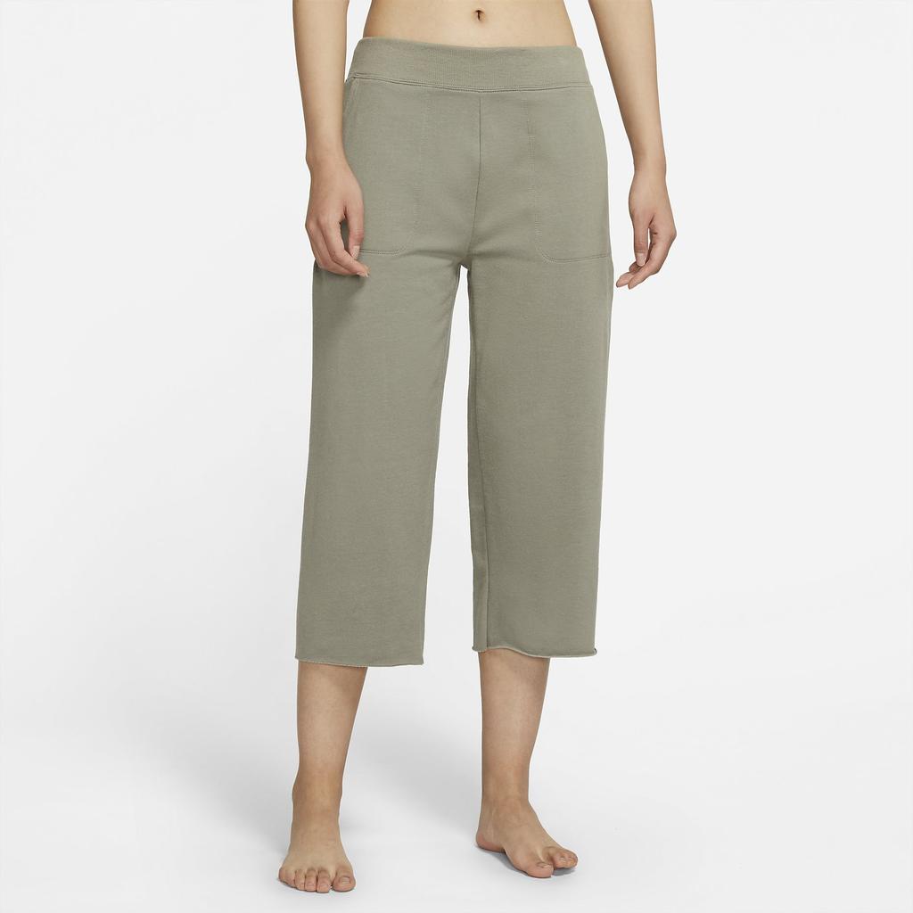 Nike Yoga Luxe Knit Wide-Leg Capri Pants Women Bottoms Olive DA0777-320