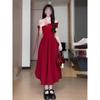 Women's Clothing One-word Shoulder Slanted Shoulder Dress Summer Casual Temperament Women Cover the Meat and Look Thin Waist Temperament Long Skirt