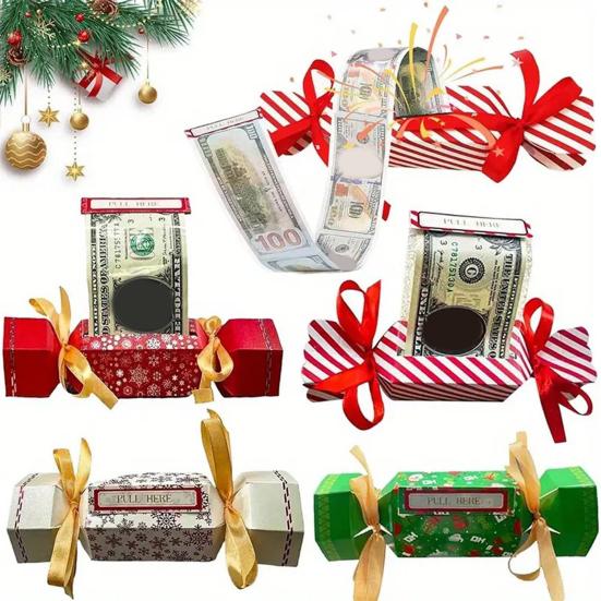 Christmas Candy Cash Pull Box Interactive Money Gift Holder with Ribbon