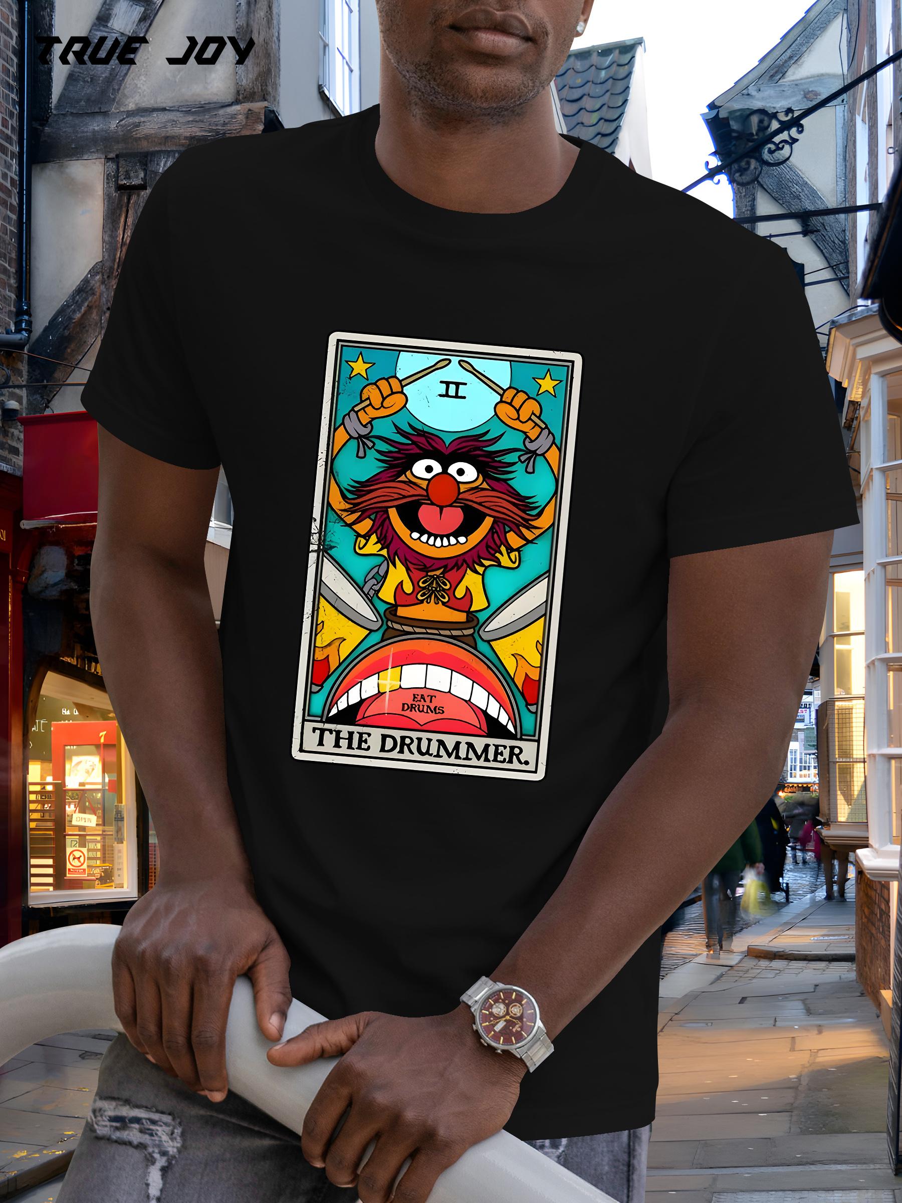 The Drummer Tarot Card Print T-shirt - Casual Crew Neck XL
