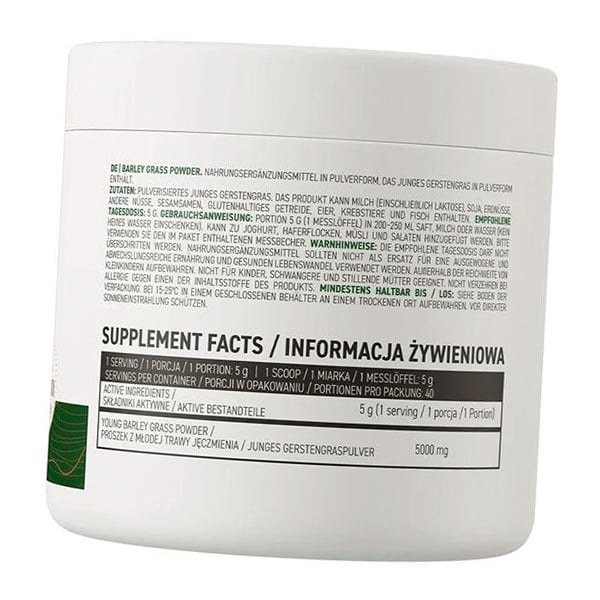 Proszek z młodej trawy jęczmiennej, Barley Grass Powder VEGE, Ostrovit 200g Bez smaku (71250059)