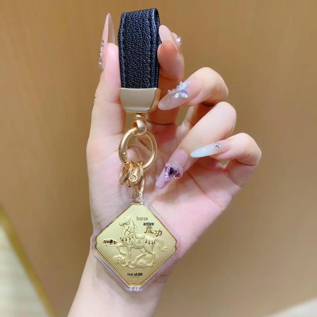 999 Pure Gold Four-Sided Horse Keychain & Mobile Charm Pendant - Creative Souvenir Gift