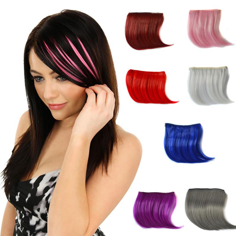 Hair Bangs 2Clips Clip-in Synthetic Hair Extension Rainbow Colorful Frontal Fake Fringe Hairpiece Instant Creative Hairstyle