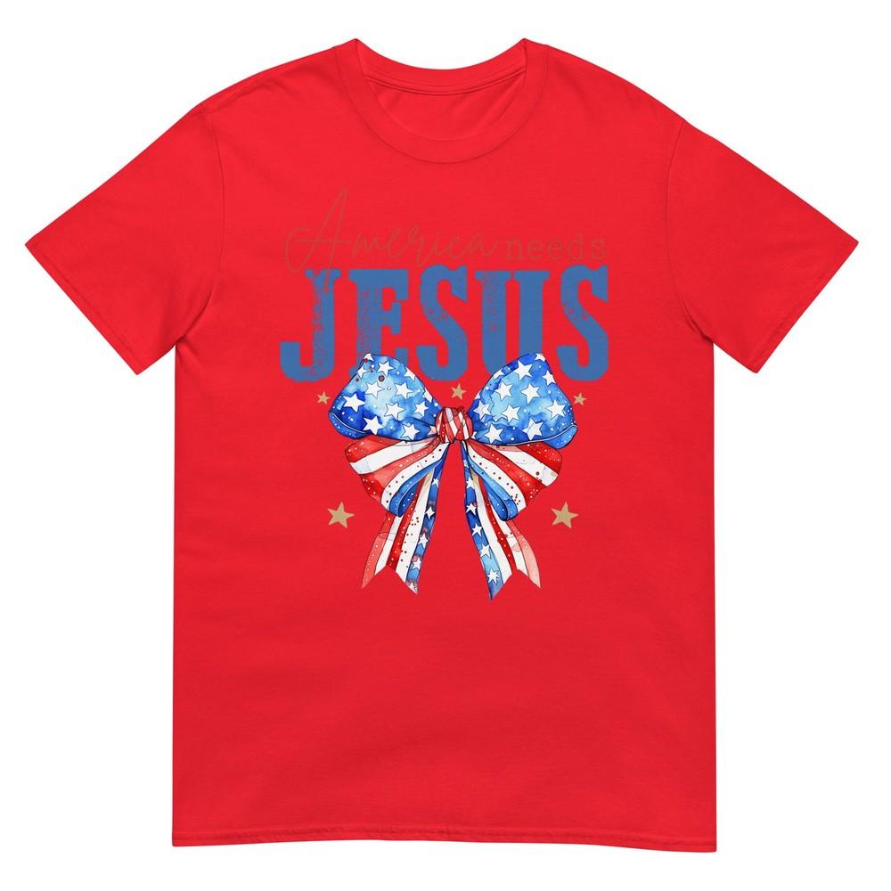 America Needs Jesus Christian Usa Flag 4th Of July Bow Retro TShirt S