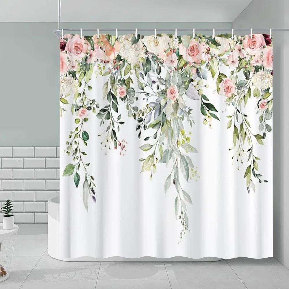 Bathroom Floral Shower Curtain, Retro Flower Farmhouse Flower Plant Butterfly Animal Bohemia, Bathtub Shower Curtain With Hook.