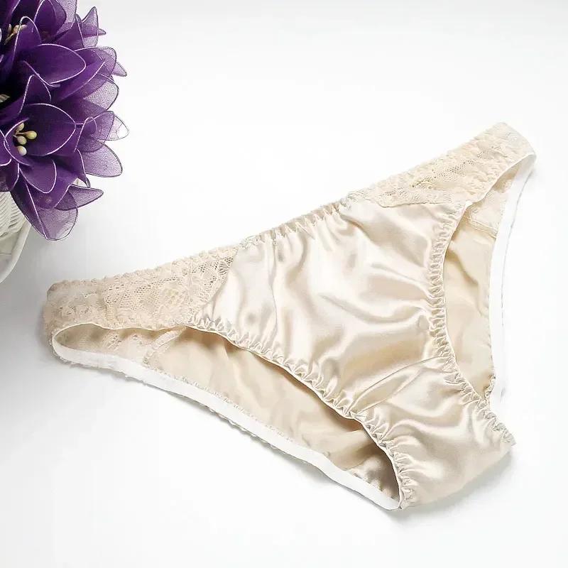 100% Mulberry Silk Sexy Silk Lace Underwear Breathable Low Waist Comfortable Antibacterial Briefs Lingerie Femme  Panties