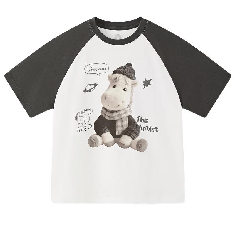 MQD Boys  Cotton Color-Block Cartoon Short Sleeve T-Shirt 140