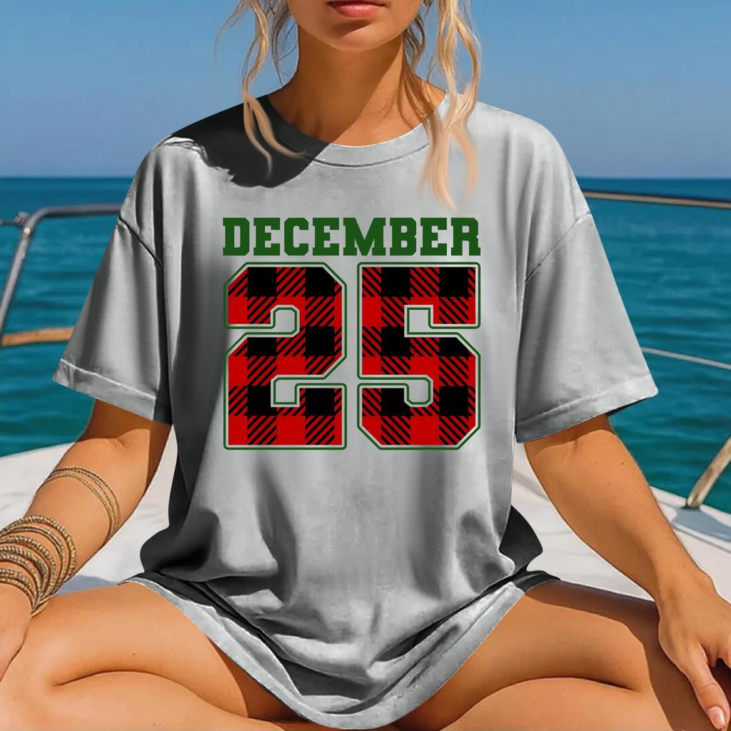 Moda feminina estampada gola redonda manga curta camiseta pulôver top