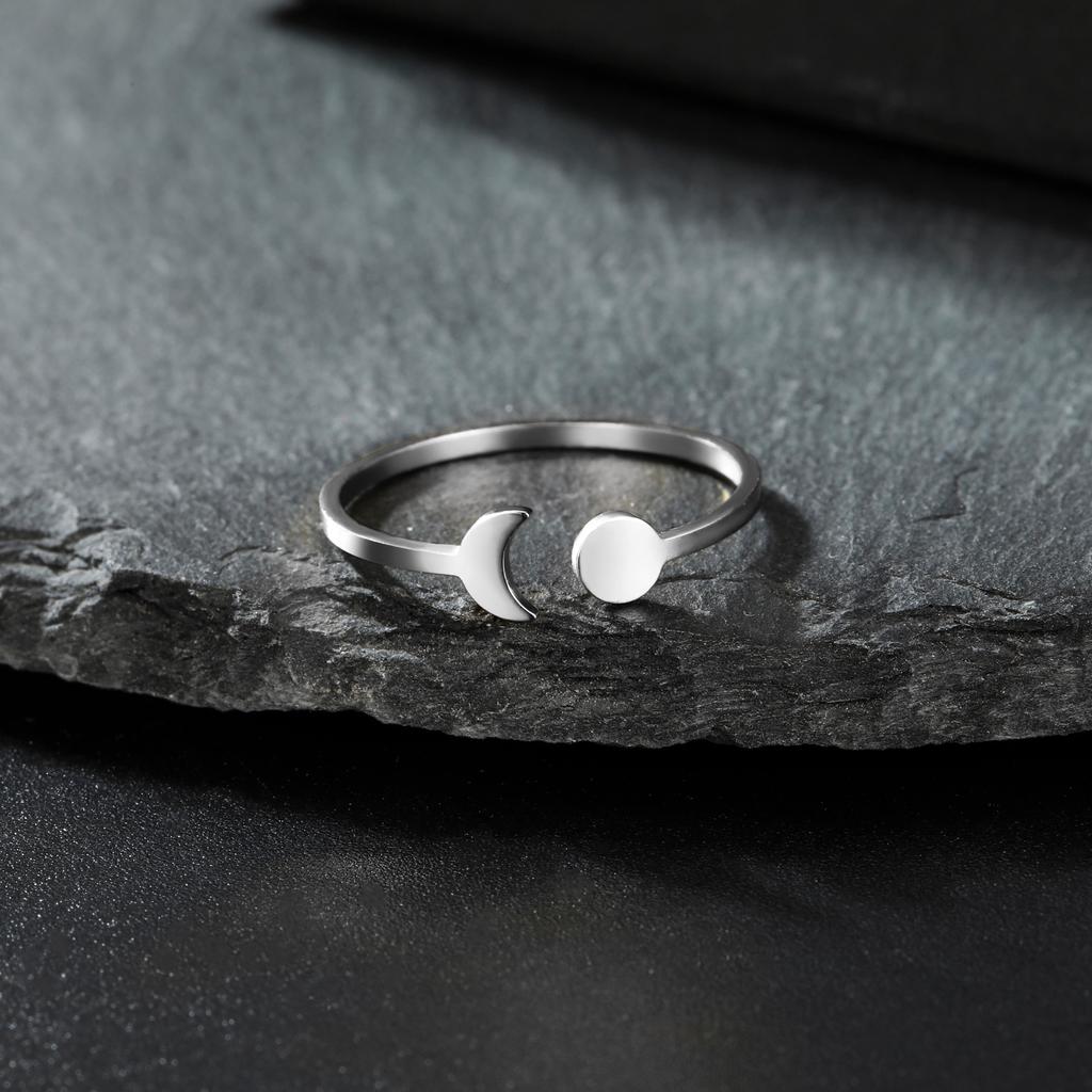 Lemegeton Crescent Moon Full Moon Rings for Women Stainless Steel Open Finger Rings 2026 Trend Jewelry