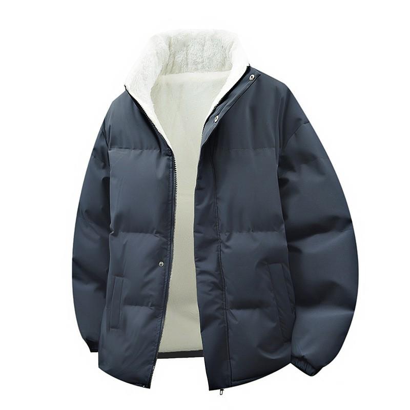 Unisex Winter Cotton Padded Jacket Warm Thick Fleece-Lined Stand Collar Casual Outerwear Teens Adults