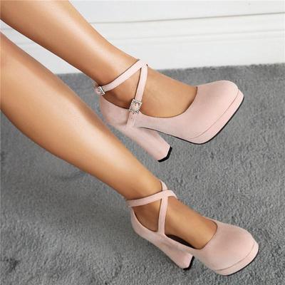 Damen High Heel Einzelne Schuhe Frühling und Sommer Dicke Absatzschuhe Mode Große Größe Vier Jahreszeiten Schuhe