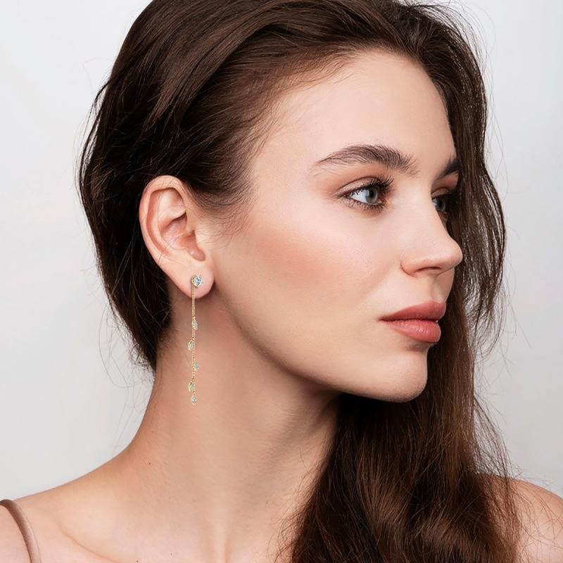 Wedding Jewelry Korean Real Moissanite Long Drop Stud Earrings Silver 925 Leaf-Shape Dangle Earrings Jewelry for Woman