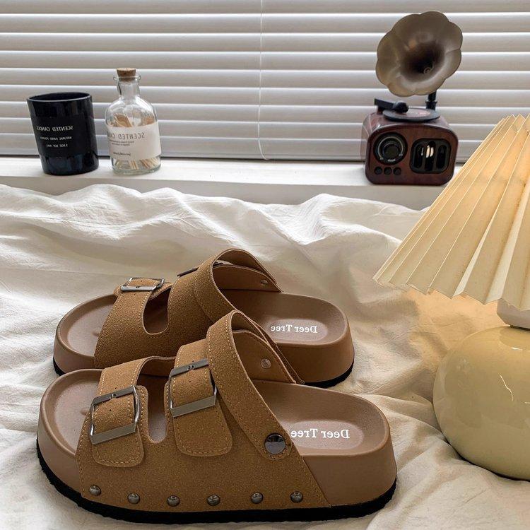 Retro matte sandals New summer seaside beach Roman shoes Muffin two wear one-size sandals